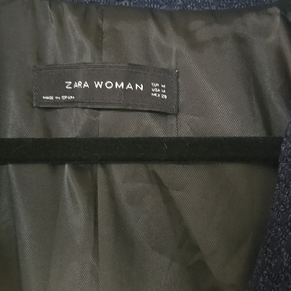 Zara Woman Navy Blue Tweed Boucle Blazer Lady Jacket Size Medium - Picture 4 of 13